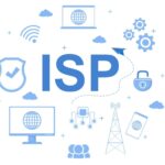 isp-or-internet-service-provider-cartoon-illustration-with-keywords-and-icons-for-intranet-access-secure-network-connection-and-privacy-protection-vector